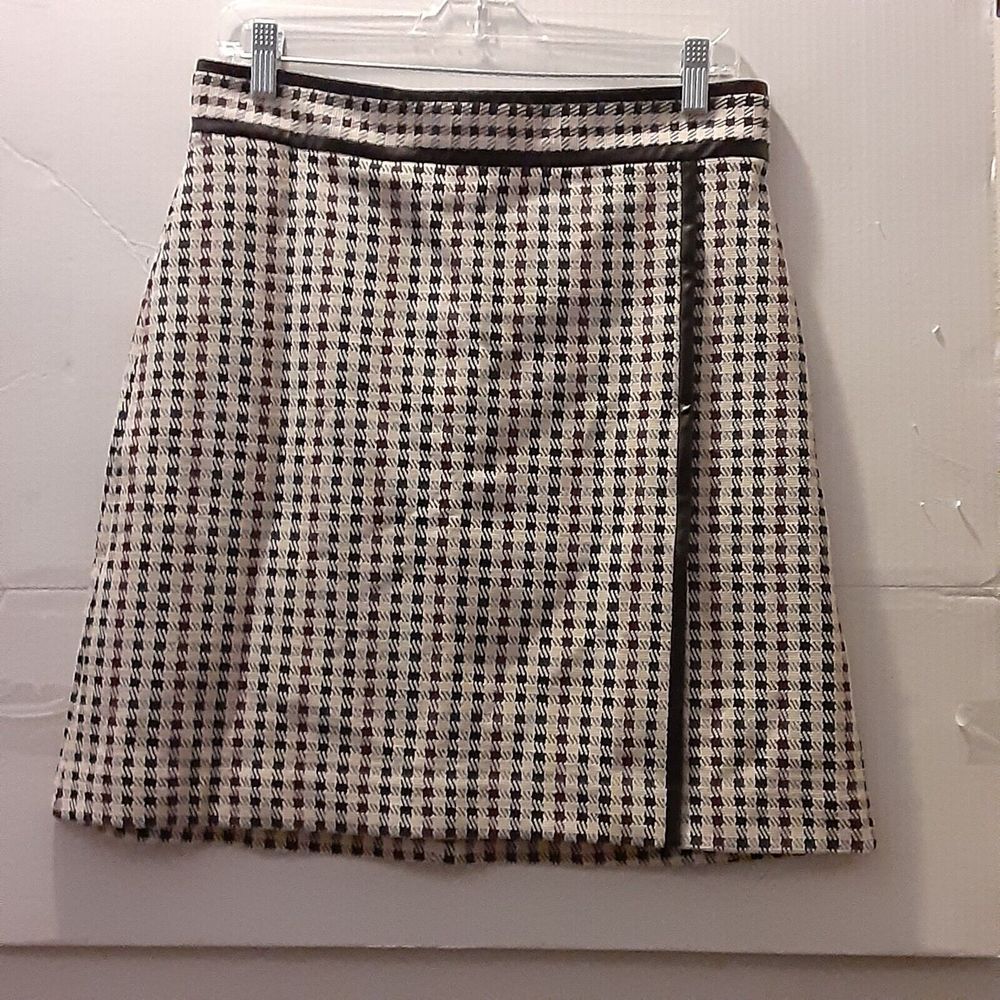 Ann Taylor Skirt Women's 6 Black Red Blue Checkered Faux Wrap Mini 1974 New